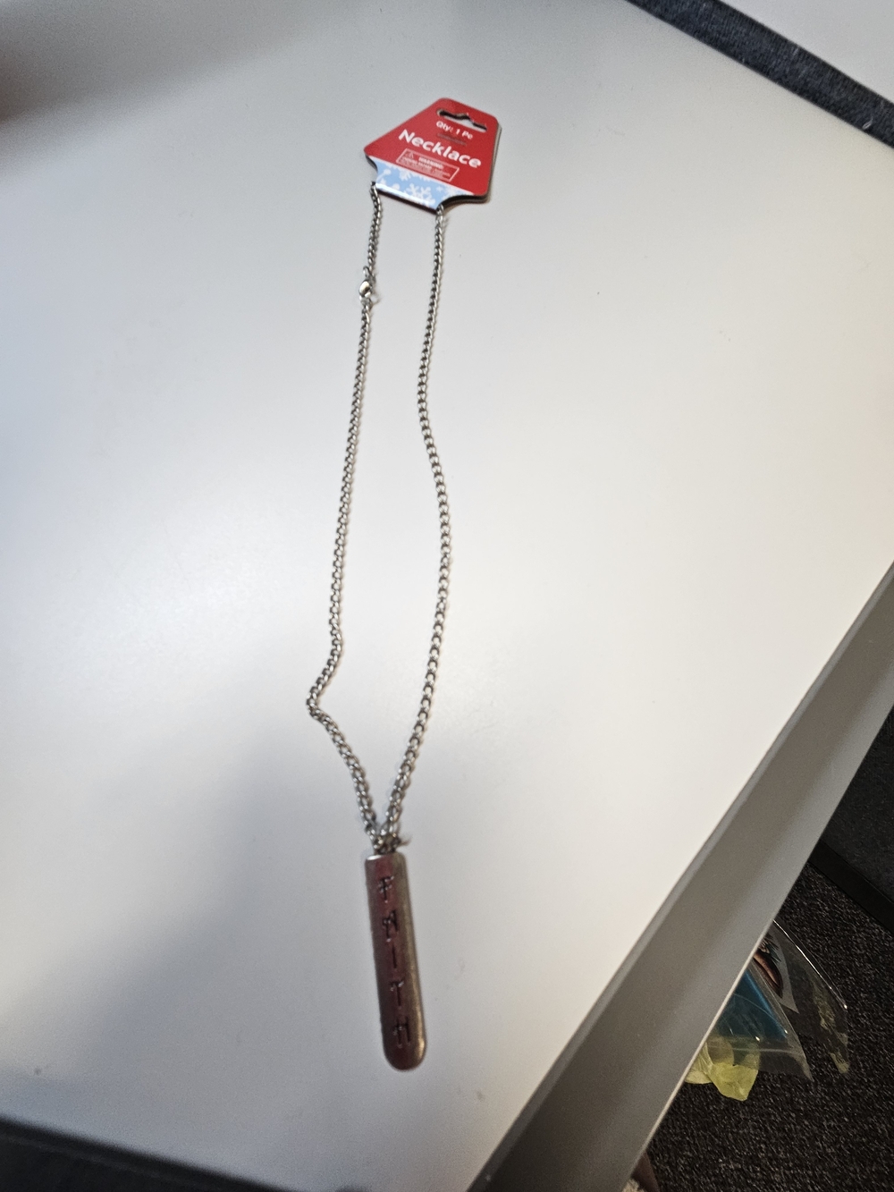 Forever 21 Silver-Tone Necklace with Silver Bar Pendant W FAITH on It